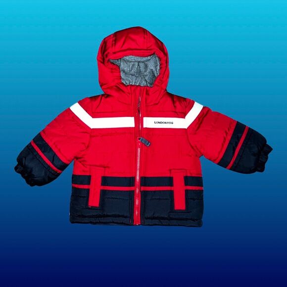 Infant London Fog Red/Navy Puffer Coat Baby Jacket Size 12 Months - Picture 5 of 5